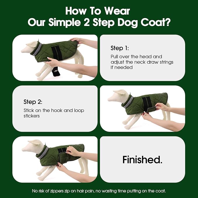 Dog Winter Coat Warm Padded Puppy Jacket Windproof Water Resistant Clothes for Small Medium Large Pets Christmas Sweater Outfit Vest(Green, L)