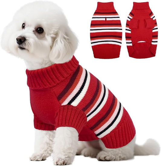 Kuoser Dog Sweaters, Small Doggie Christmas Sweater Puppy Knitted Sweater for Small Dogs, Turtleneck Warm Puppy Clothes for Pug Dachshund, Red S