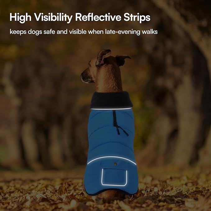 Dog Coat, Large Dog Jacket, Windproof Dogs Puffer Jacket, Fleece Lined Warm Dogs Winter Coat with Harness Hole (Blue XL)