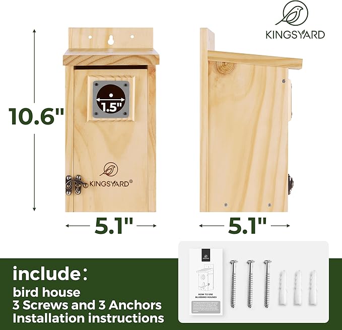 Kingsyard Blue Bird House for Outdoors - Classic Wooden Bluebird House Durable Wall-Mounted Birdhouse with Predator Guard for Bluebirds Titmice Chickadees Nesting Birds, Wood