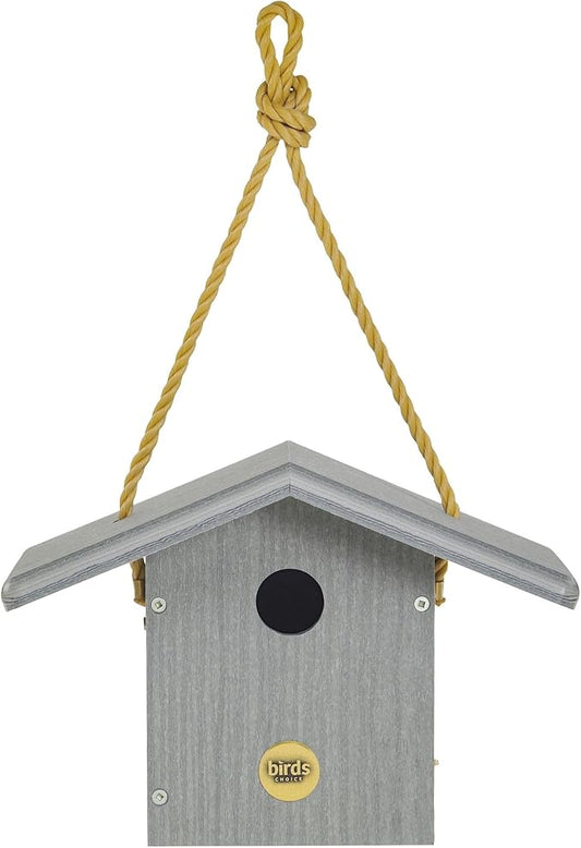 Birds Choice Modern Farmhouse Hanging Bird House for Wrens & Chickadees, Driftwood - Includes Nylon Hanging Rope, Made in USA
