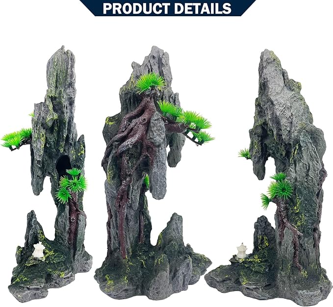 Tall Aquarium Mountain View Stone Decorations Aquarium Ornament Rock Cave Landscape Artificial Mountain Hill View Fish Tank Caves for Betta Hiding Reptile Aquarium Supply