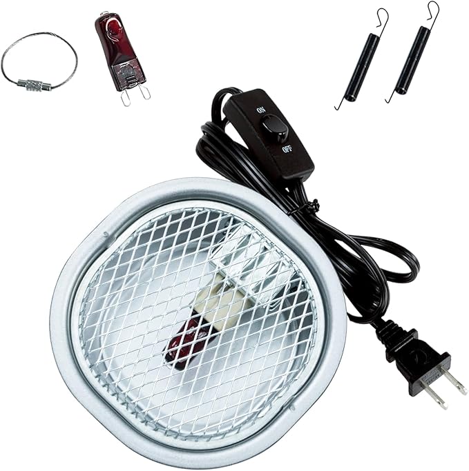 G9 Reptile Infrared Heat Lamp, Terrarium Heating Lamp Fixture with 50W UVA Low Profile Night Red Bulb | Safety Mesh, Tank Hood Basking Spot Light for Bearded Dragons Turtles Lizards Geckos