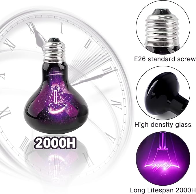 75W Reptile Night Light Bulb, UVA Heat Lamp - Simulate Natural Moonlight, Purple Basking Lamp for Bearded Dragon, Lizard, Snake, Chameleon, Turtle, and Amphibians, Ideal for Aquariums Tanks