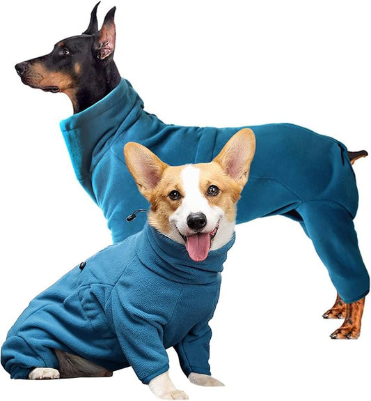 ROZKITCH Dog Winter Coat Soft Fleece Pullover Pajamas, Pet Windproof Warm Cold Weather Jacket Vest Cozy Jumpsuit Apparel Outfit Clothes for Small Medium Large Dog Walking Sleep L