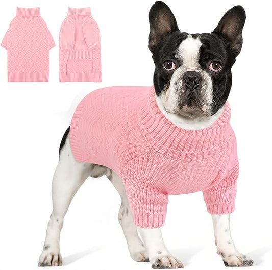 AOFITEE Dog Sweater, Turtleneck Dog Sweaters for Small Dogs Female, Dogs Winter Sweaters Girl Boy, Small Pet Christmas Sweater, Classic Cable Holiday Knitwear for Pug Dachshund (Pink, S)