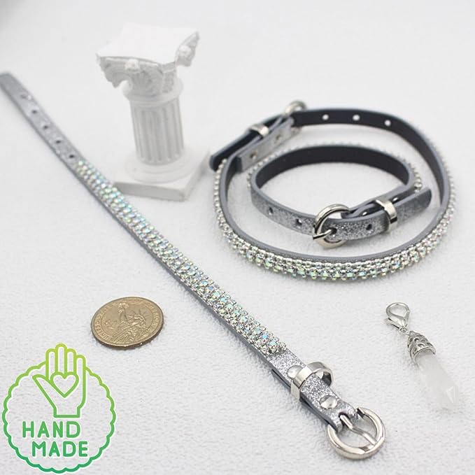 PEARLY JUN Rhinestone Dog Collars for Small Dogs Cat, XS Silver AB Bling Diamond Cat Collar Cute Luxury Crystal Pet Puppy