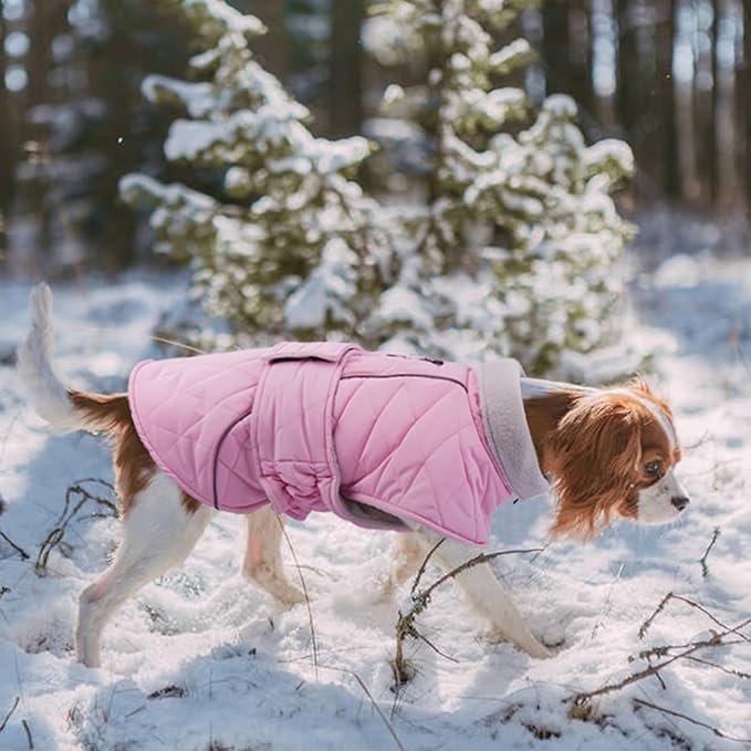Kuoser Dog Coat, Extra Warm Dog Jacket Windproof Dogs Cold Weather Coats for Small Dogs, Fleece Lining Turtleneck Doggy Snowsuit Reflective Adjustable Pet Winter Clothes Christmas, Pink S
