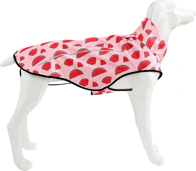 Mile High Life Dog Raincoat, Adjustable Waterproof Reflective Rain Jacket for Small Medium Large Dogs, Lightweight Breathable Pet Rain Coat with Leash Hole(Pink Watermelon,XXS Chest 16-19")