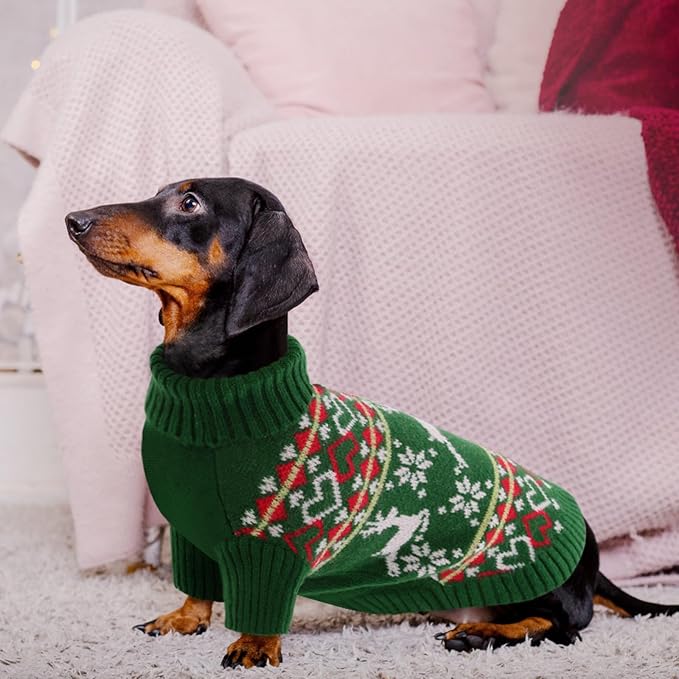 Queenmore Dog Christmas Sweater,Turtleneck Knitted Pullover Xmas Dog Clothes Sweatshirt,Pet Christmas Outfit, Warm Doggy Sweaters for Small Dogs Boy Girl,XS
