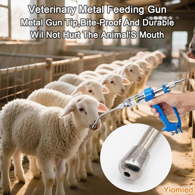 30ML Veterinary Metal Feeding Gun, Continuous Drench Gun Dosing Device Veterinary Adjustable Medicine Dispenser Husbandry Autonomous Feeding Tool, for Pig Cow, Sheep, Horse (Blue, 30ML+Kettle)