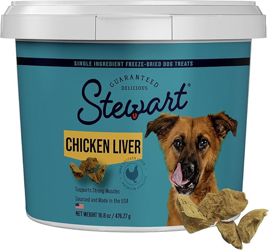Stewart Single Ingredient Freeze Dried Raw Dog Treats, Chicken Liver, 16.8 Ounce Value Size, up to 315 Pieces per Resealable Tub, Training Treats or Meal Topper, High Protein, Grain Free, Gluten Free