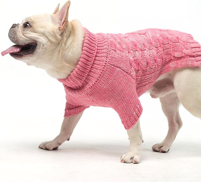 KOOLTAIL Thermal Knitted Dog Sweater for Small Medium Large Dogs, Turtleneck Cable Knit Doggy Winter Coat Warm Clothes Sweatshirt Outfits for Cold Weather,Pullover Pet Jumper for Puppy Cats Pink XL