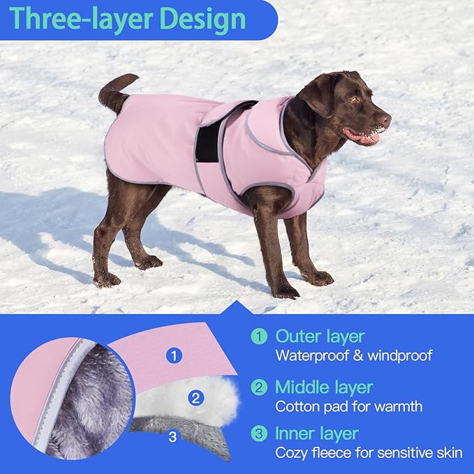 MIGOHI Reflective Dog Coat, Waterproof Winter Jacket, Fleece Lined, Small, Pink