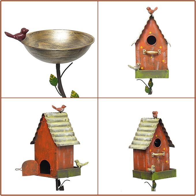 56" H Bird Baths for Outdoors,Metal Bird Bath,Birdhouse Garden Stakes,Birdhouses for Outdoors,Garden Yard Decor