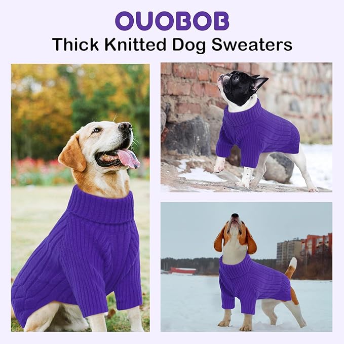 Dog Sweater for Medium Dogs, Warm Winter Fall Dog Sweaters for Dog Girls Boys, Turtleneck Dog Knitwear, Doggie Christmas Sweater, Pet Sweatshirt Clothes Knit French Bulldog, Beagle (Purple M)