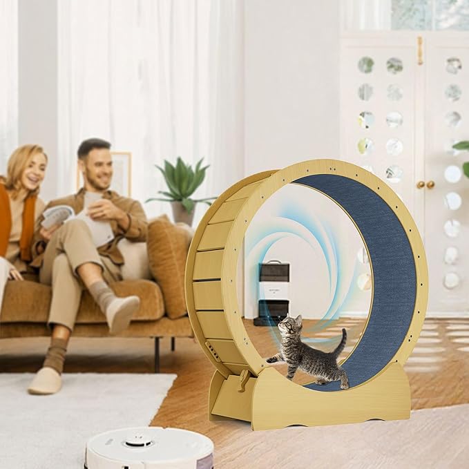 45 Inch Cat Exercise Wheel, Large Cat Wheel for Indoor Cats with Detachable Carpet & Toy, for Running/Walking/Training, Suitable for Most Cats