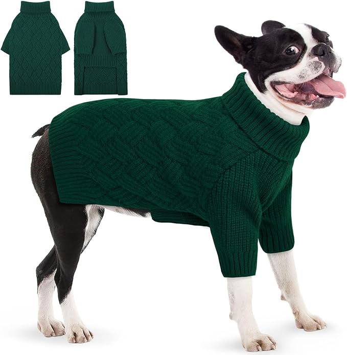 AOFITEE Dog Sweater, Warm Dog Sweaters for Large Dogs, Soft Dogs Christmas Sweater, Turtleneck Girl Pet Pullover, French Bulldog Sweaters, Female Pet Sweatshirt Knitwear for Winter Fall (Green Large)
