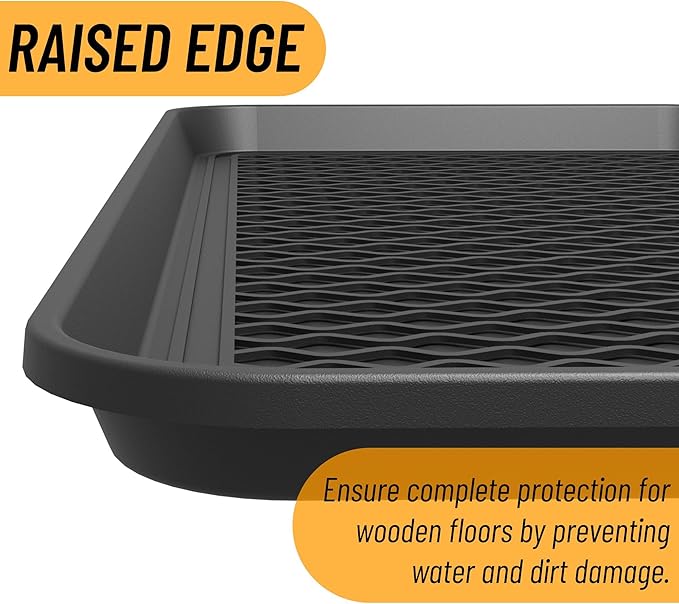 Ottomanson 15” x 30” Multi-Purpose Boot Tray - Waterproof Mat for Shoes, Pet Food, Litter Box, Painting & Planting - 1.2” Raised Edge for Spill Protection