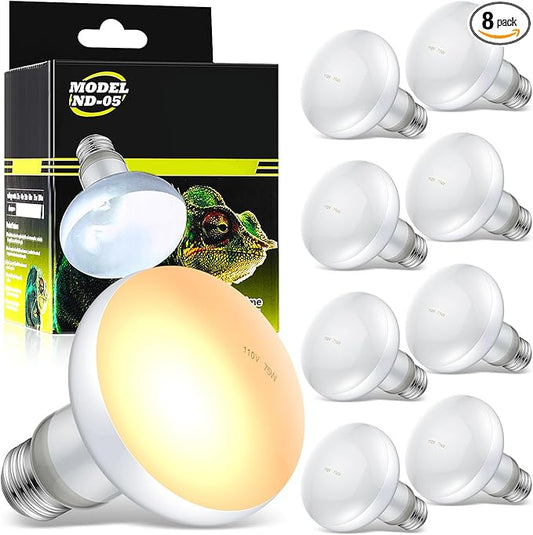 Tarpop 8 Pcs Reptile Heat Lamp Bulb, 75w Reptile Basking Heat Light Bulb Uva Daylight for Bearded Dragon, Amphibian, Turtle, Lizard, Chicken