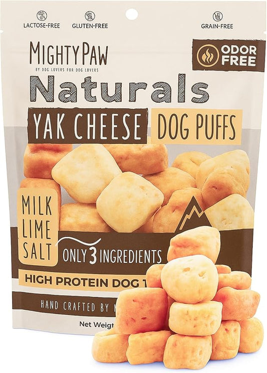 Mighty Paw Yak Cheese Puffs for Dogs - Crunchy All-Natural Pet Treats - Odorless Limited-Ingredient Chews for Puppies & Power-Chewers - Rich in Protein and Calcium - Easy to Chew (8 oz.)