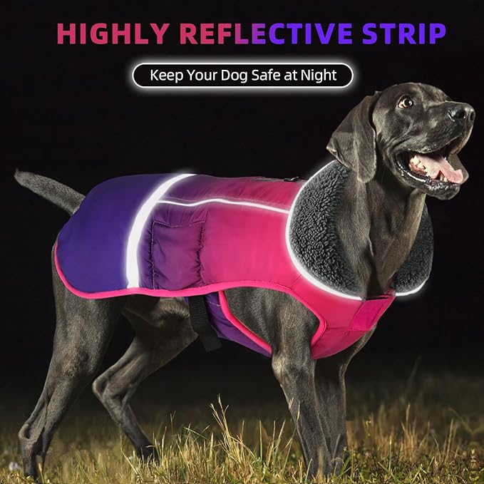 Doglay Dog Coat, Waterproof Dog Jacket Pet Winter Coat for Cold Weather with Thicken Furry Collar, Reflective Puppy Winter Jacket Warm Fleece Lining for Small Medium Large Pets