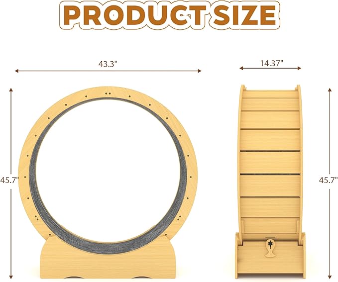 45 Inch Cat Exercise Wheel, Large Cat Wheel for Indoor Cats with Detachable Carpet & Toy, for Running/Walking/Training, Suitable for Most Cats