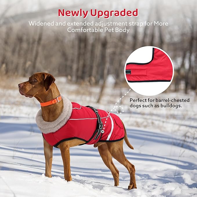 Dog Coat, Dog Winter Coat Jacket Waterproof for XXXL Large Dogs, Pet Vest Warm Fleece Cozy for Cold Weather, with Harness Built in Reflective, Dogs Snowsuit Windproof, Adjustable Buckle
