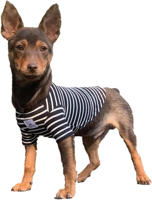 YQYS Pet T-Shirts Thick Striped Cotton Tee Shirt for Small Dogs and Cats Puppy Clothes Apparel Clothing for Teacup Chihuahua Yorkie Poodle Black White Large