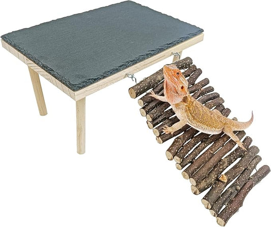 BNOSDM Basking Rock Platform with Climbing Ramp Reptiles Hideout Bearded Dragon Hide Cave Reptile Tank Accessories Suit for Tortoise, Lizard, Toad, Gecko (Large)
