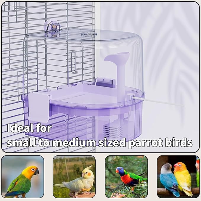 Automatic Bird Baths for Cage – Indoor Parakeet Bath with Pump, Bird Shower with 2 Modes Running Water, Bird Cage Accessory for Pet Birds Conure Budgies Cockatiels Lovebird (Purple)