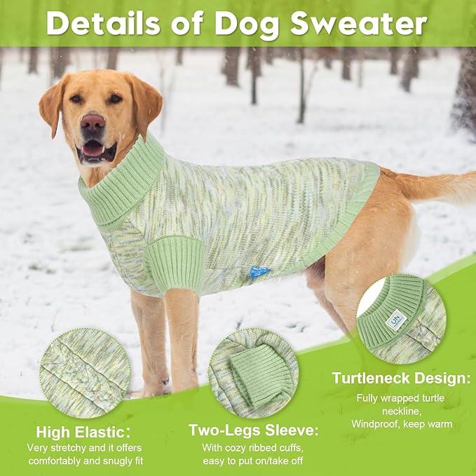 Pet Clothing,Turtleneck Dog Sweater,Sweaters for Dogs Boys and Girls,Pullover Dog Sweaters,Pet Knitted Clothes,Fit for Different Kinds Dogs,for Spring,Autumn and Winter(Green 3XL)