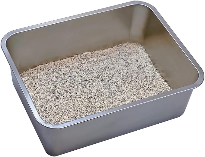 Stainless Steel 18"x14"x8" Cat Litter Box, Corrosion Resistant Easy Clean No Residue Build Up Never Absorbs Odor Durable Pan (M (18"x14"), 8" Deep)