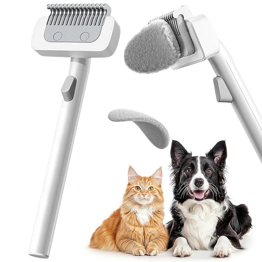 3 in 1 Self Cleaning Slicker Brush - Skin Friendly Deshedding Grooming Tool for Dogs, Cats, and Puppies, Suitable for Shedding & Haired Pets