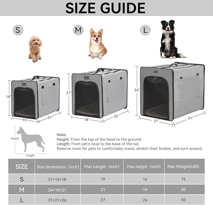 PETSFIT Travel Dog Crate, Soft Sided Dog Crate - 24 Inch with Thicken Mat, Easy to Fold, Sturdy and Portable, Perfect for Traveling, Portable Dog Kennel Grey