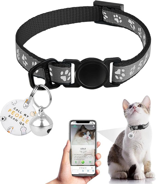 Cat Collar Breakaway with QR Code Name Tag, Reflective Kitten Collars with Bell, Cat ID Tag personalized, Ultra-Durable, Adjustable, Quick Release, Fits Most Girl Boy Small Large Cats (8''-13.3'')