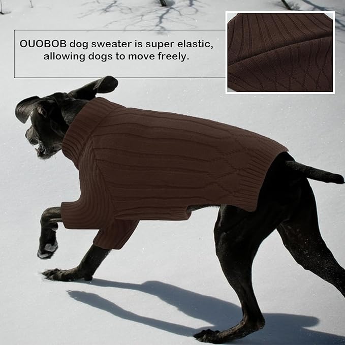 XL Dog Sweaters for Extra Large Dogs, Warm Winter Fall Dog Sweaters for Dog Girls Boys, Turtleneck Dog Knitwear, Doggie Christmas Sweater, Pet Sweatshirt Clothes Outfit Knit Labrador (Brown XL)