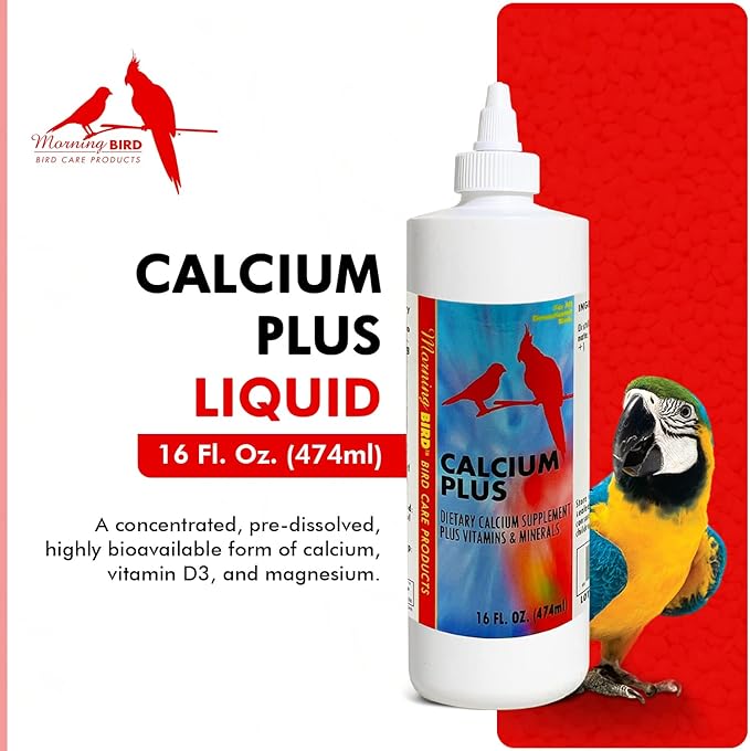 Morning Bird Calcium Plus Liquid Supplement for Birds - Liquid Calcium Formula with Magnesium and Vitamin D3 Calcium Supplement for All Birds – 16 Fl Oz