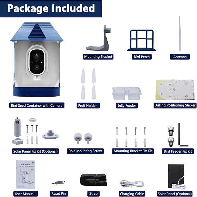 Swingers Smart Bird Feeder with Camera, Solar Powered Bird Feeders for Outdoors, Weatherproof Birds Camera Featuring Permanent AI to Identify 10,000+ Wild Birds Species & Clear Video (1.2L, Blue)