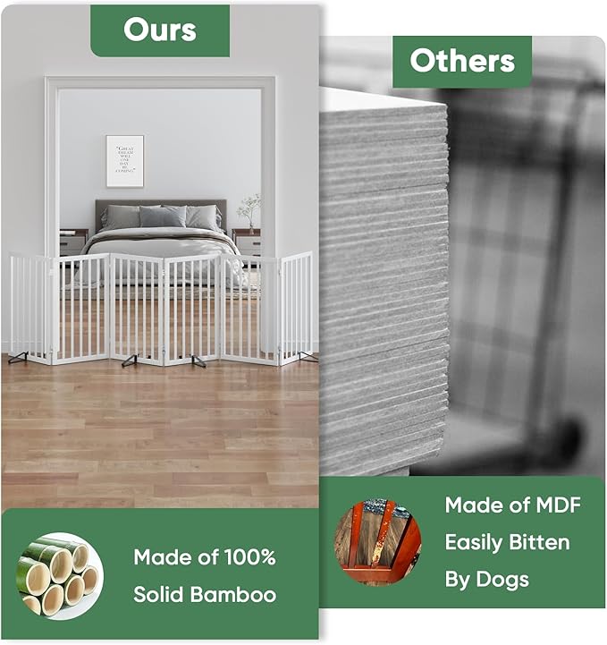 Dog Gates for Doorways, Tall Dog Gate Indoor, Foldable Pet Gates for Doorways Bedroom, Freestanding Puppy Gate with Metal Support Feet, Room Divider,6 Panels (White)