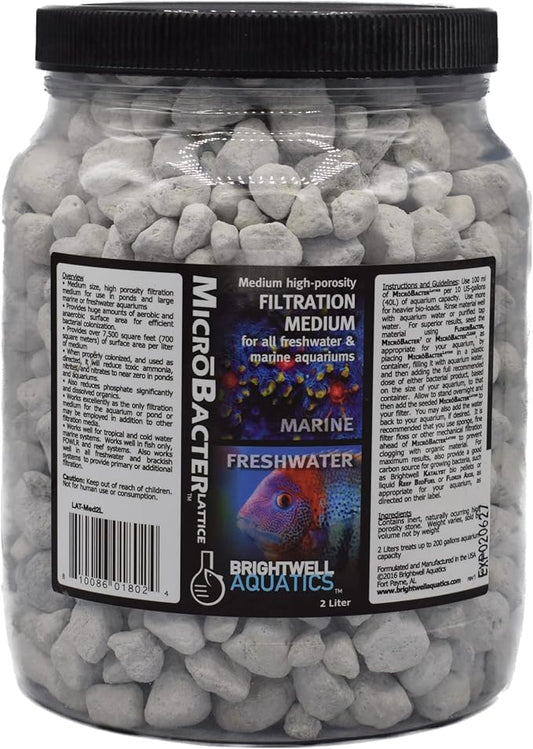 Brightwell Aquatics MicroBacter Lattice Medium – Porous Biological Filtration Medium for use in Freshwater, Planted, Brackish Aquariums and Systems, 2 Liter