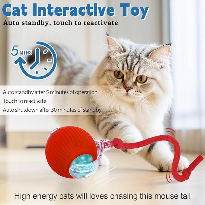 Interactive cat Toys for Indoor Cats, Speedy Tail 3.0 Cat Toy, Motion Activate cat Toy Ball，Automatic Toys for Bored Indoor Cats, Speedy Tail 2.0 Cat Toy, Rechargeabl (Red)