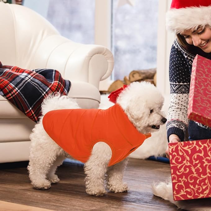 ASENKU Dog Winter Coat - Waterproof Windproof Dog Jacket, Warm Snowproof Doggie Puffer Vest for Cold Weather, Lightweight Snow Coats for Small Medium Large Dogs (Orange, M)