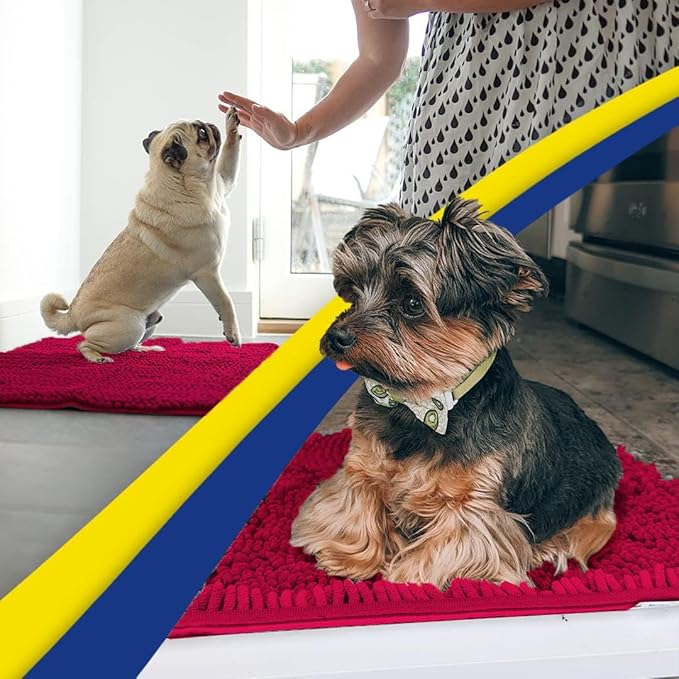 Muddy Mat® AS-SEEN-ON-TV Highly Absorbent Microfiber Door Mat and Pet Rug, Non Slip Thick Washable Area and Bath Mat Soft Chenille for Kitchen Bathroom Bedroom Indoor and Outdoor - Maroon 24" x 120"