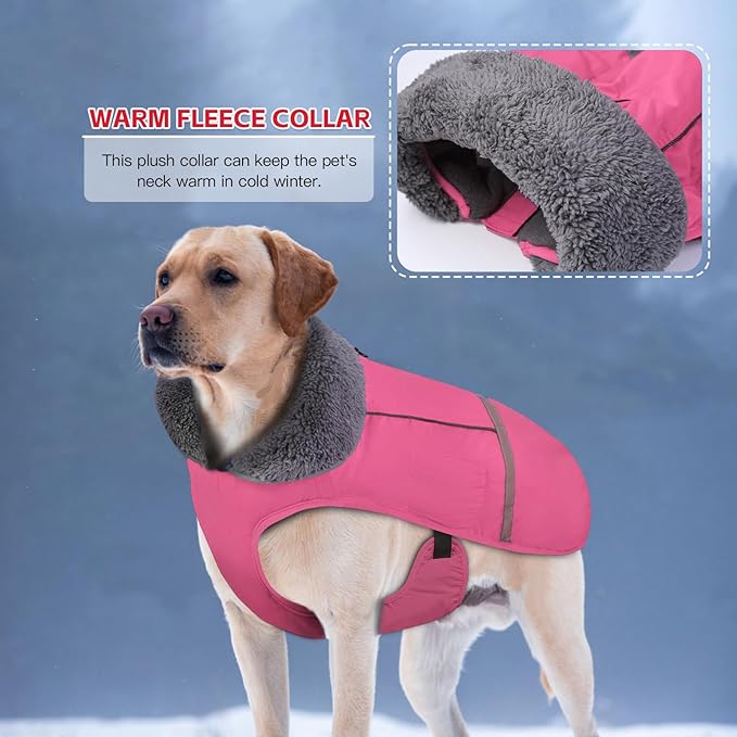 Doglay Dog Coat, Waterproof Dog Jacket Pet Winter Coat for Cold Weather with Thicken Furry Collar, Reflective Puppy Winter Jacket Warm Fleece Lining for Small Medium Large Pets
