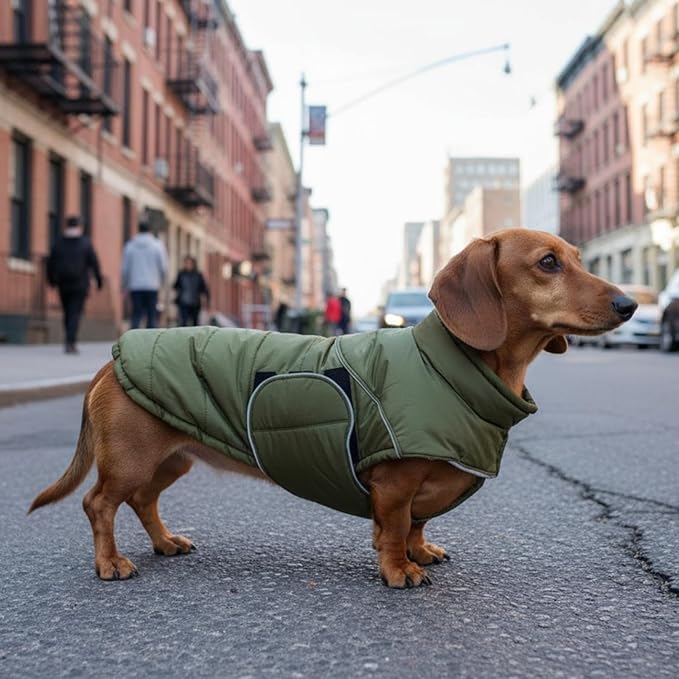 ASENKU Extra Warm Dog Coat - Winter Jacket with Fleece, Reflective, Adjustable, Zippered Leash Hole for Large Dogs (Green, 3XL)