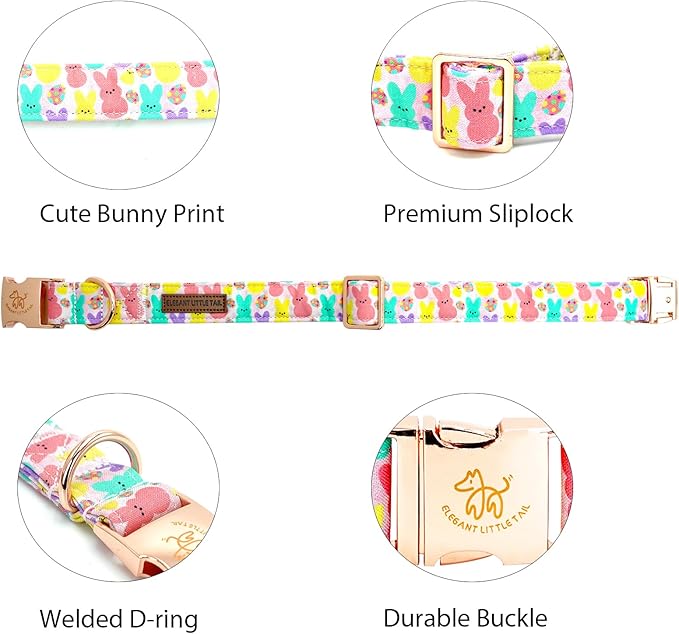 Elegant little tail Easter Dog Collar, Bunny Print Pet Collar Durable Cotton Dog Collars Girl or Boy Metal Collars Holiday Pet Gift Adjustable Dog Collar for Medium Dogs