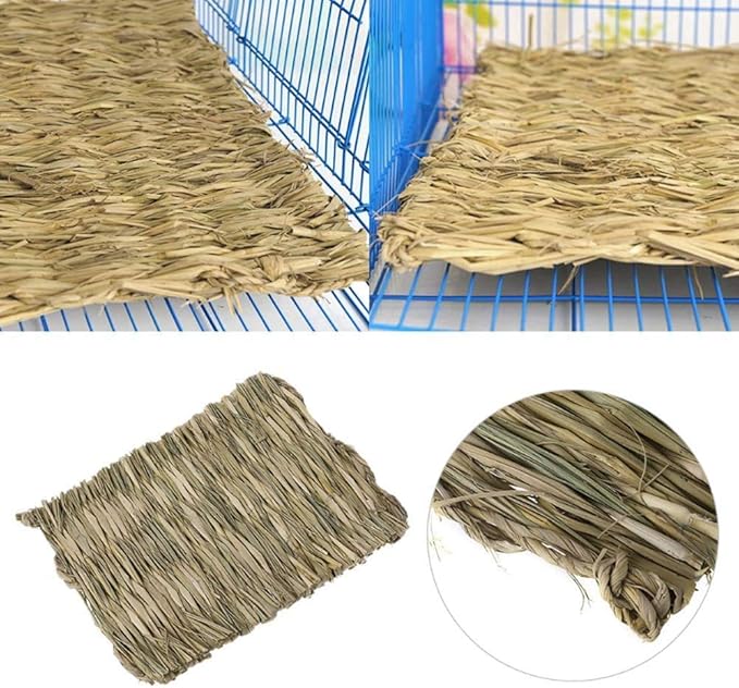 Hamiledyi Rabbit Grass Mat Bunny Natural Straw Woven Bed Small Animal Cages Hay Mat Sleeping Chewing Nesting and Toys for Guinea Pig Chinchilla Squirrel Hamster Cat Dog (18pcs Rabbit Grass Mat)