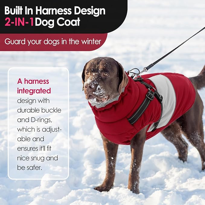 AOFITEE Small Dog Coat, Dog Winter Coat with Harness Built in, Warm Dogs Jacket with Zipper & Polar Fleece Collar, Waterproof Pet Snow Jacket Snowsuit for Schnauzer, Chihuahua Yorkshire, S