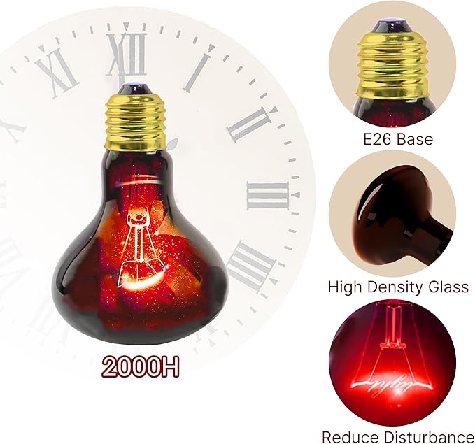 60W Infrared Red Heat Lamp for Reptiles, Basking Spot Bulb for Pet Lizards, Bearded Dragons, Chameleons & Snakes, Red Heat Emitter Light for Chickens Coop and Brooder Use, E26|2 Pack
